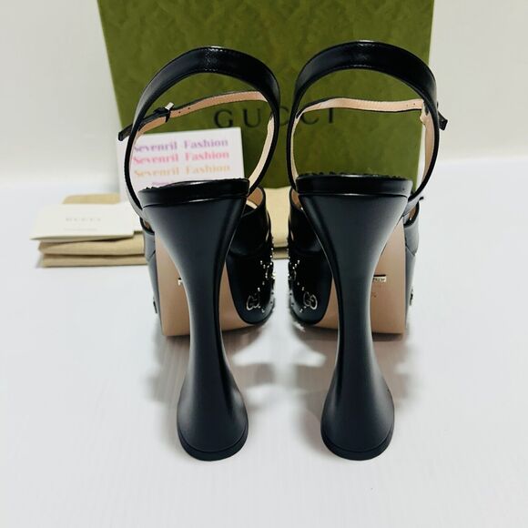 Gucci Janaya Black Interlocking G Studs 36/ US 6 Heels Platform Sandals NIB - Picture 9 of 15